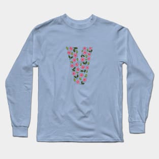 Floral Monogram Letter V Long Sleeve T-Shirt